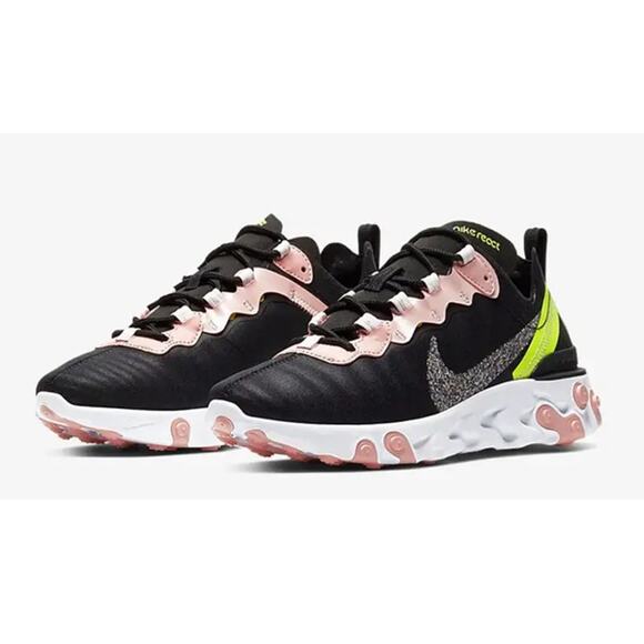 Nike React Element 55 Running Shoes SZ 6.5 Black Coral CD6964002 Lace Up Low Top - Picture 3 of 13